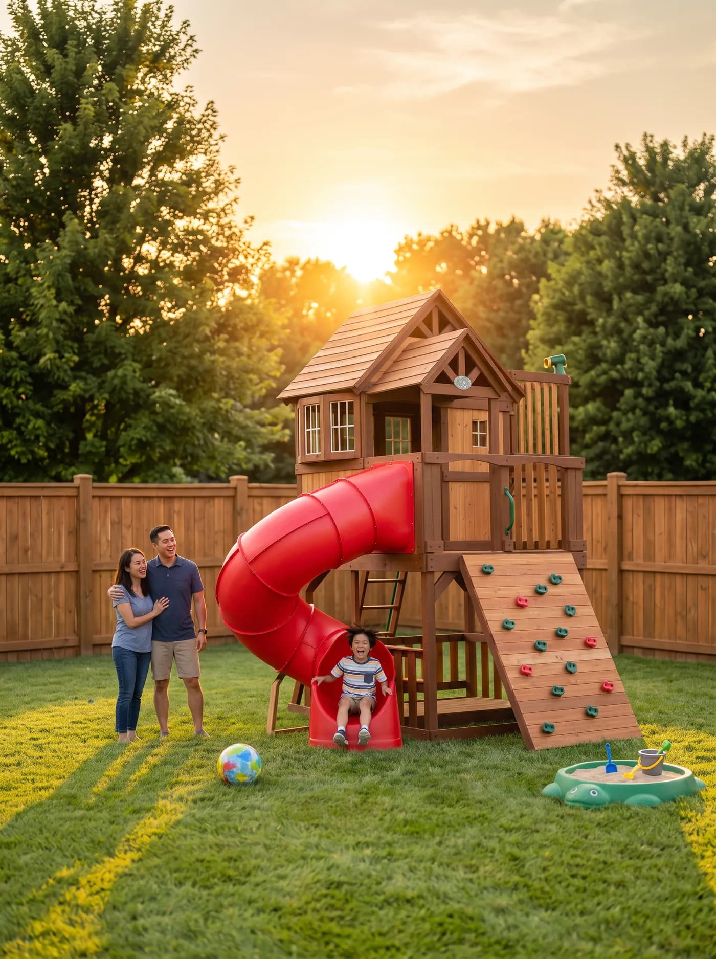 A backyard play structure ready for guests